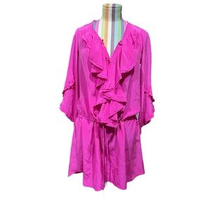 Rebecca Taylor Pink Long Sleeve Ruffle Tunic Top 0962